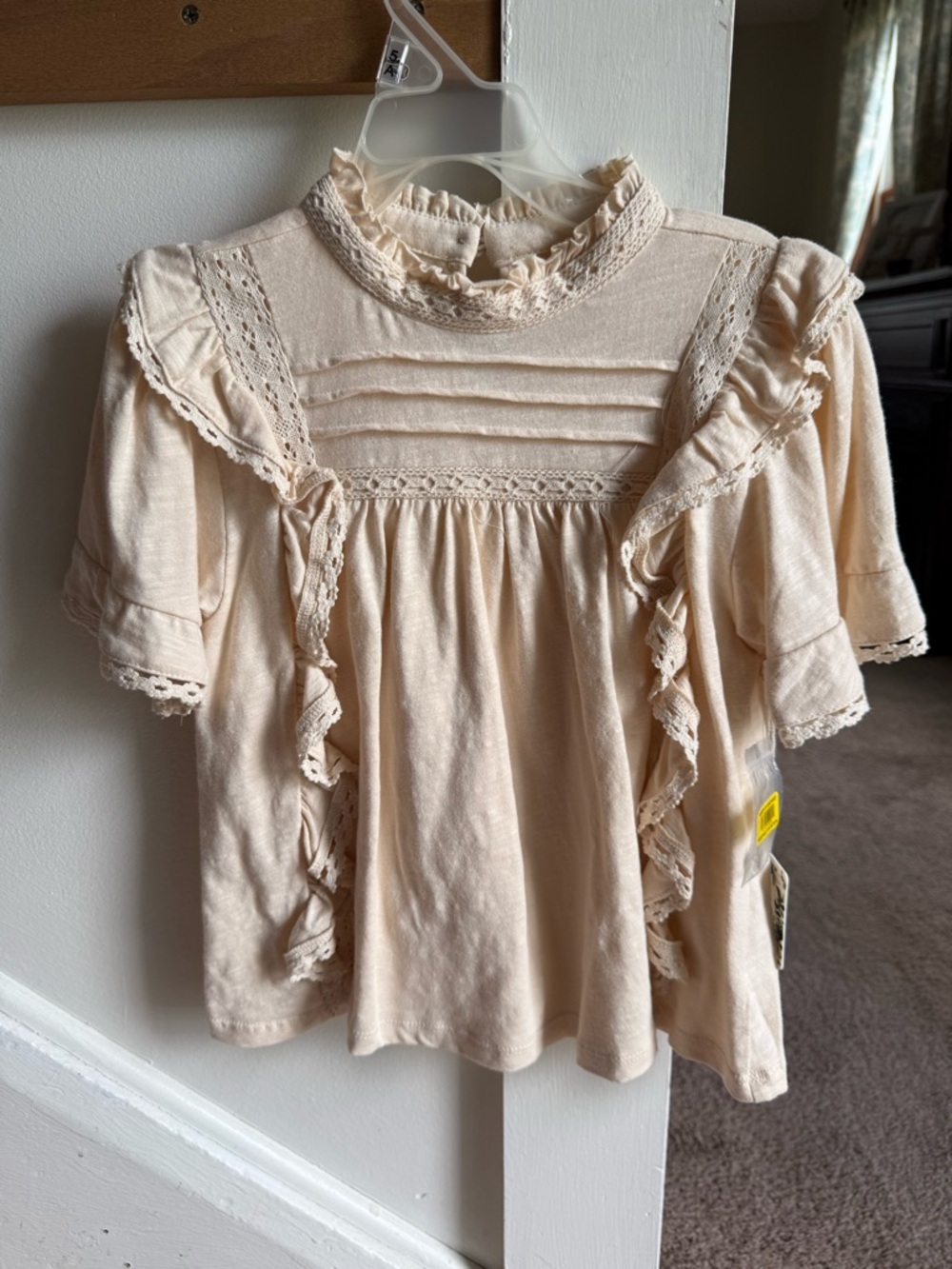 Chelsea and Violet girls small Cream Ruffled Lace Yoke Blouse